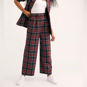 JUST Female Sinclair Plaid High Waisted Wide Leg Trousers